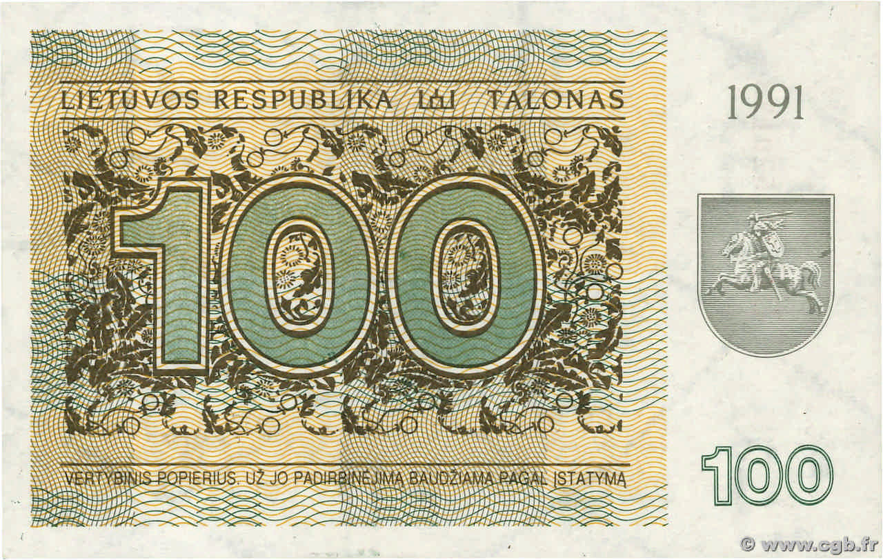 100 Talonas LITUANIE  1991 P.38b SPL