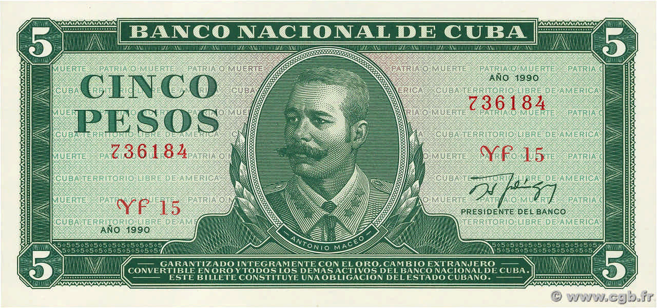 5 Pesos KUBA  1990 P.103d ST