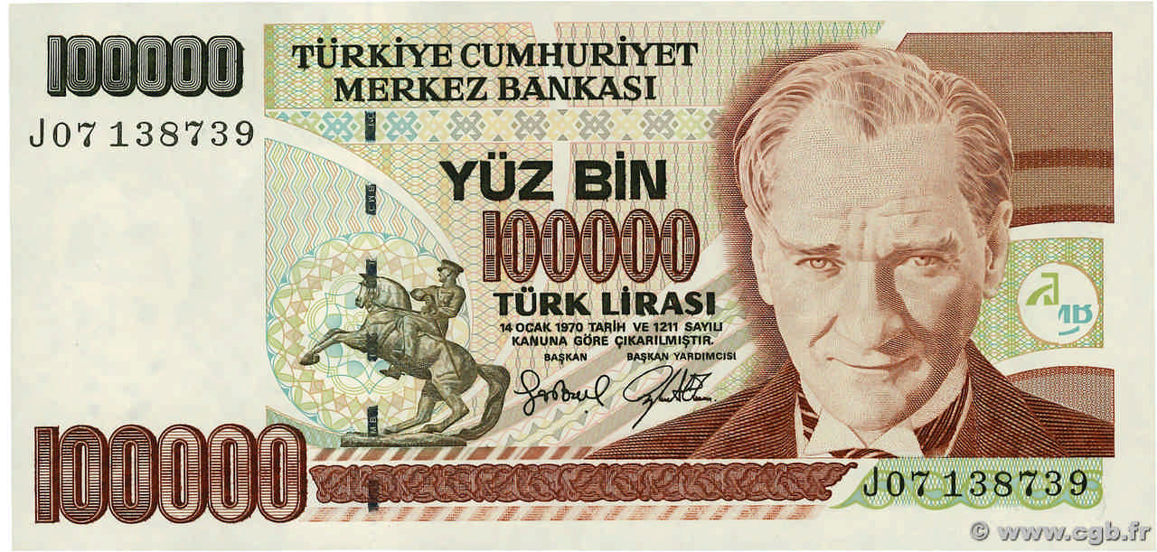 100000 Lira TURQUIE  1997 P.206 SPL
