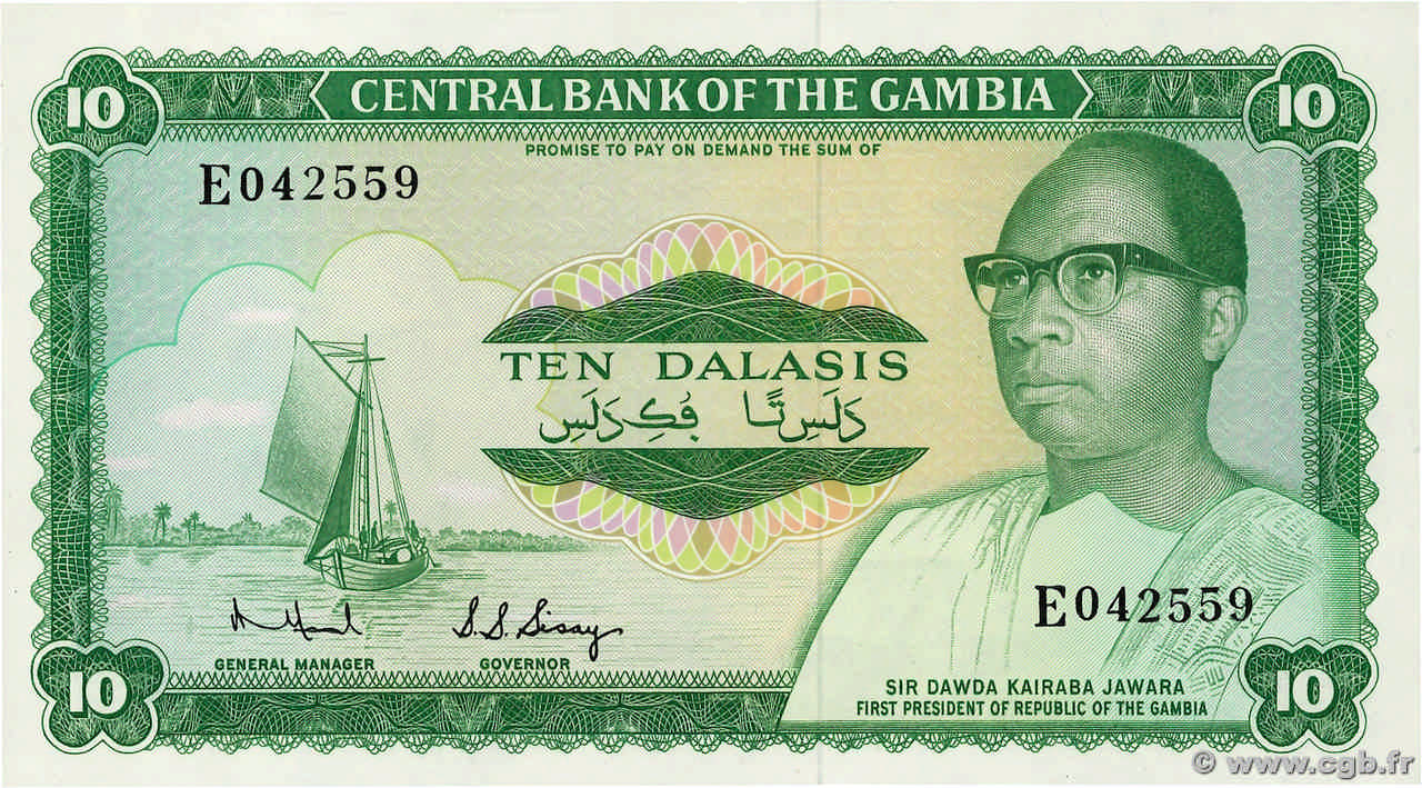 10 Dalasis GAMBIA  1972 P.06b UNC-