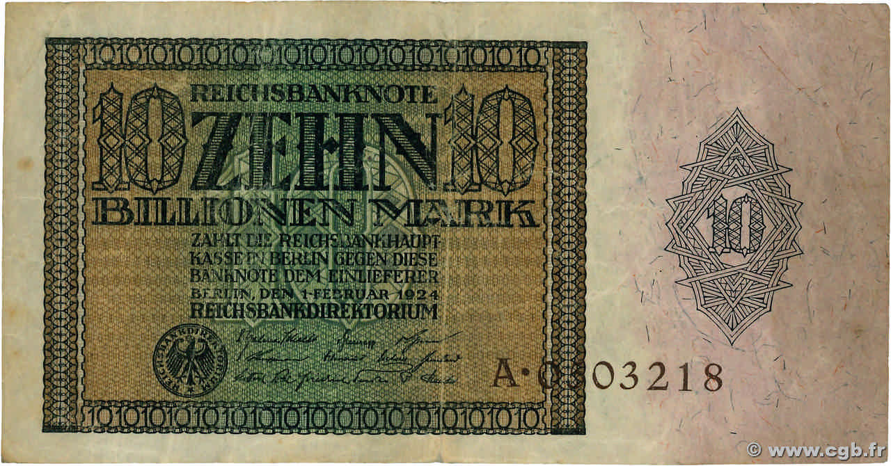 10 Billionen Mark ALLEMAGNE  1924 P.137 TB+