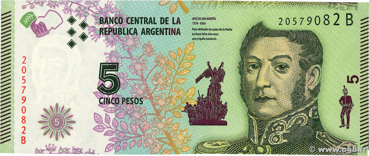 5 Pesos ARGENTINIEN  2015 P.359 ST