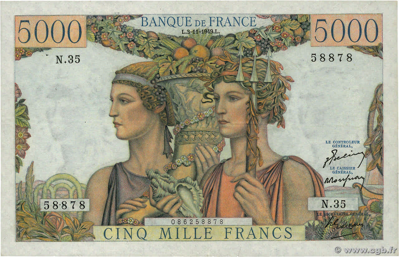 5000 Francs TERRE ET MER FRANCE  1949 F.48.02 TTB+