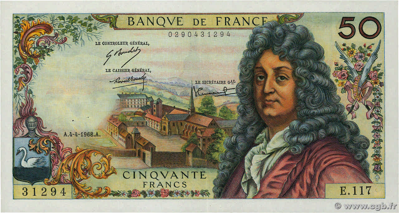 50 Francs RACINE FRANCIA  1968 F.64.11 SPL+