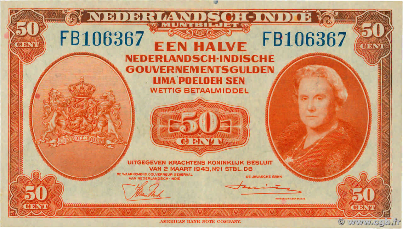 50 Cent INDIE OLANDESI  1943 P.110a SPL