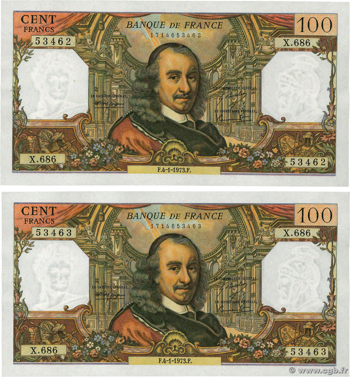 100 Francs CORNEILLE Consécutifs FRANCIA  1973 F.65.41 AU