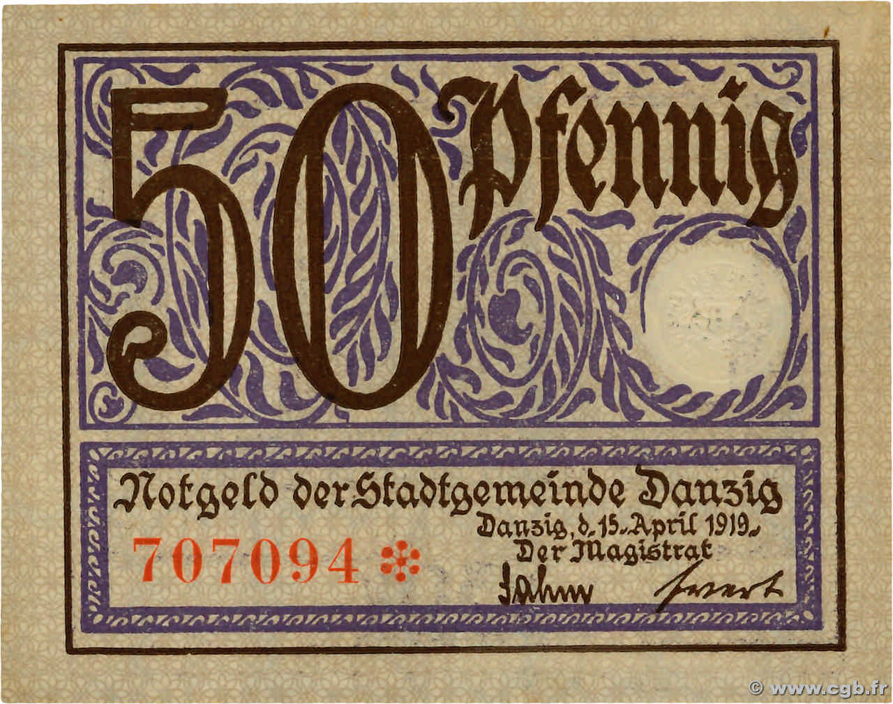 50 Pfennig DANTZIG  1919 P.11 fST