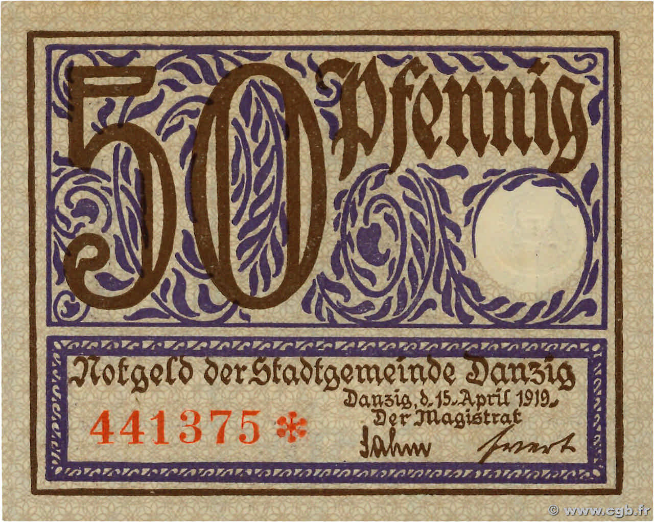 50 Pfennig DANTZIG  1919 P.11 SPL