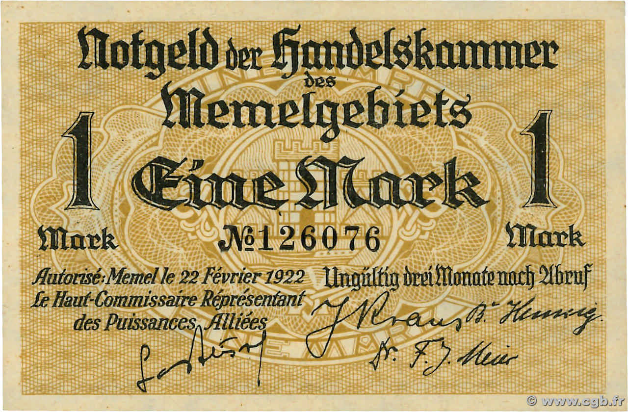 1 Mark MEMEL  1922 P.02 SUP