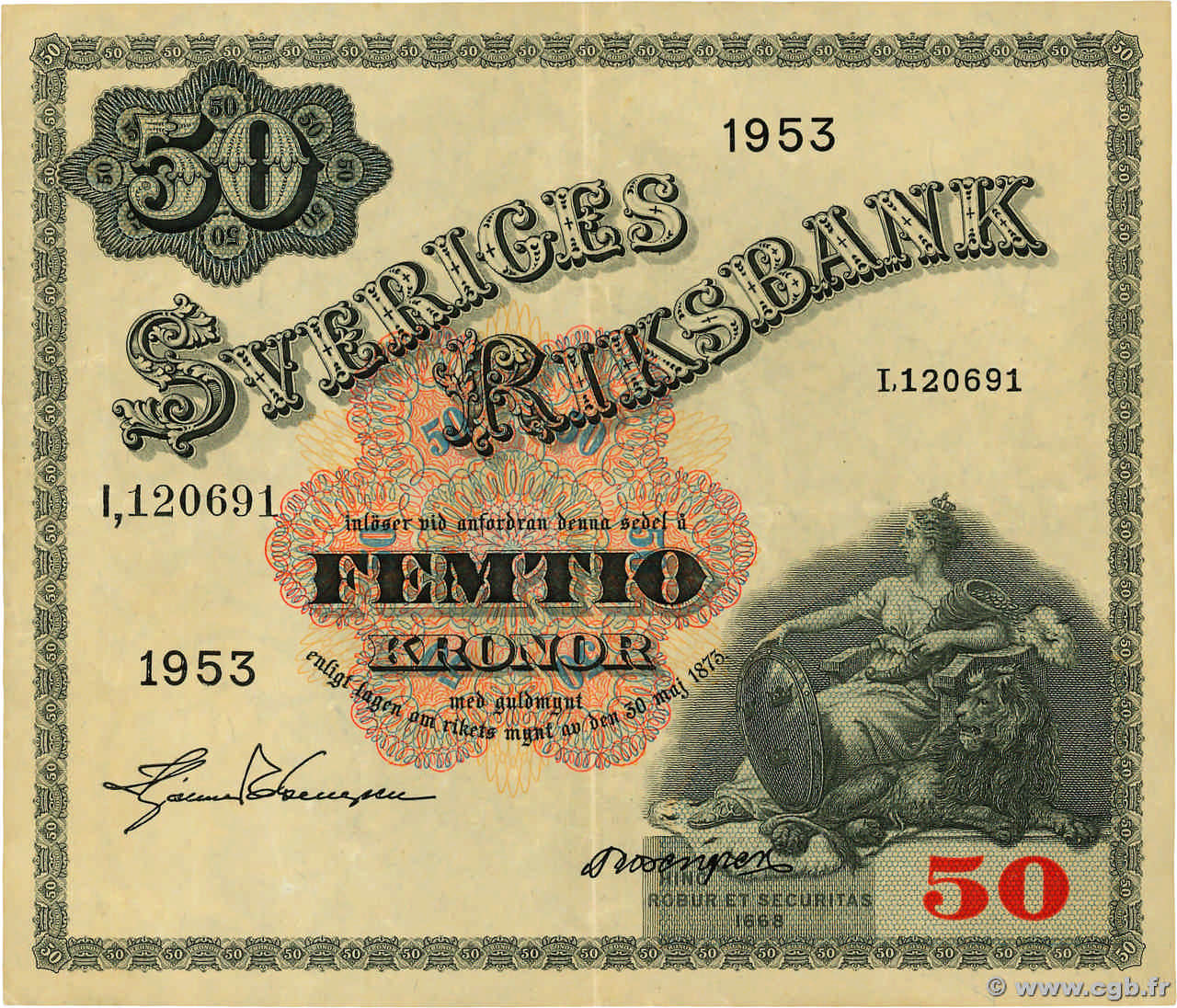 50 Kronor SUÈDE  1953 P.35af SS