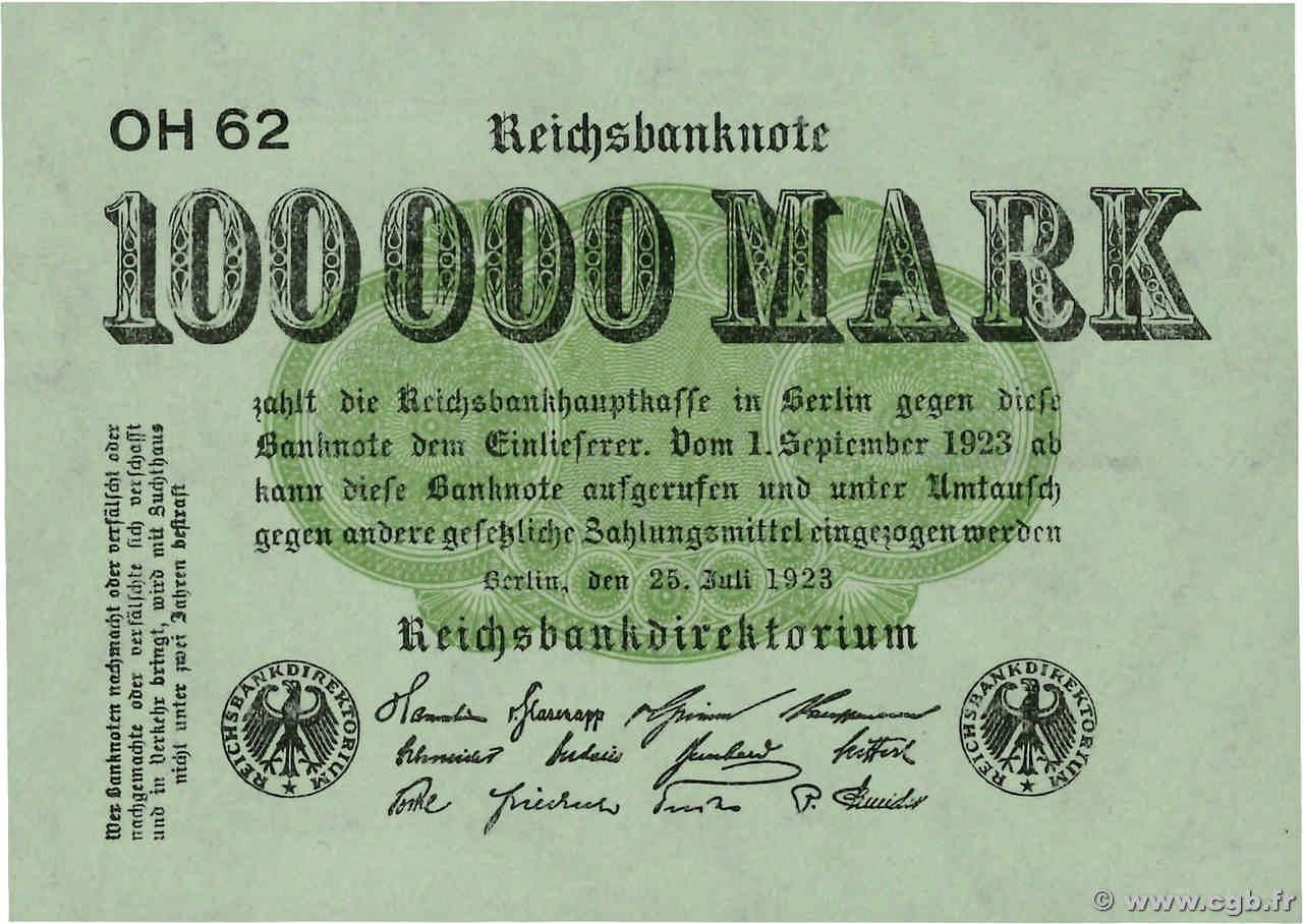 100000 Mark GERMANY  1923 P.091a AU