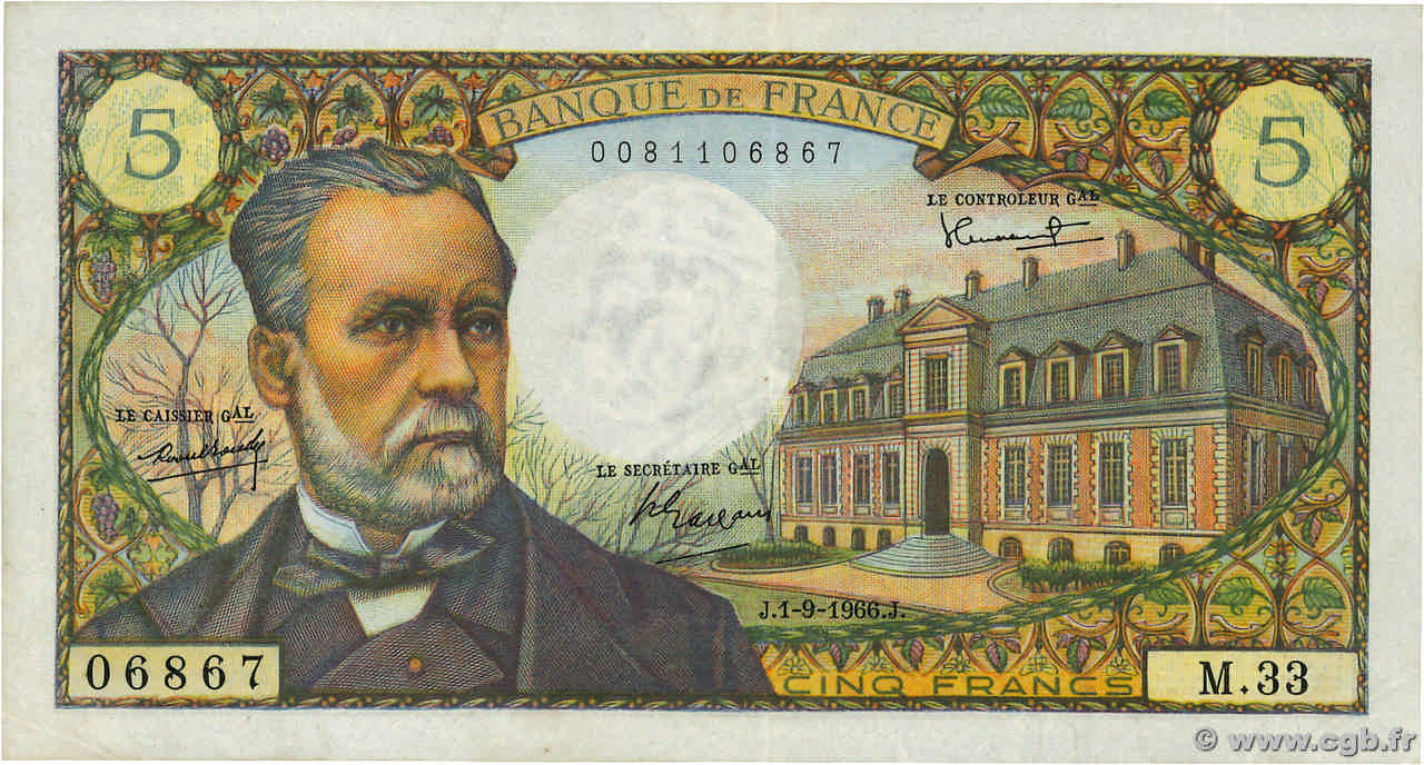 5 Francs PASTEUR FRANCIA  1966 F.61.03 MBC