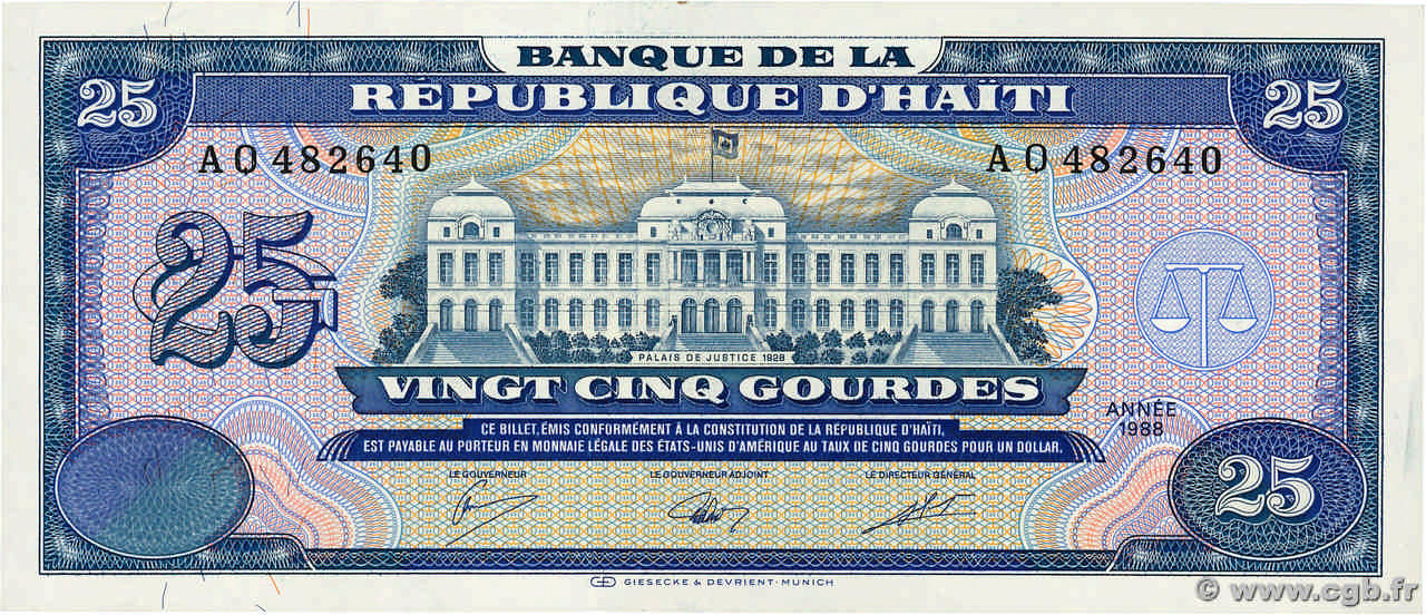 25 Gourdes HAITI  1988 P.248a AU