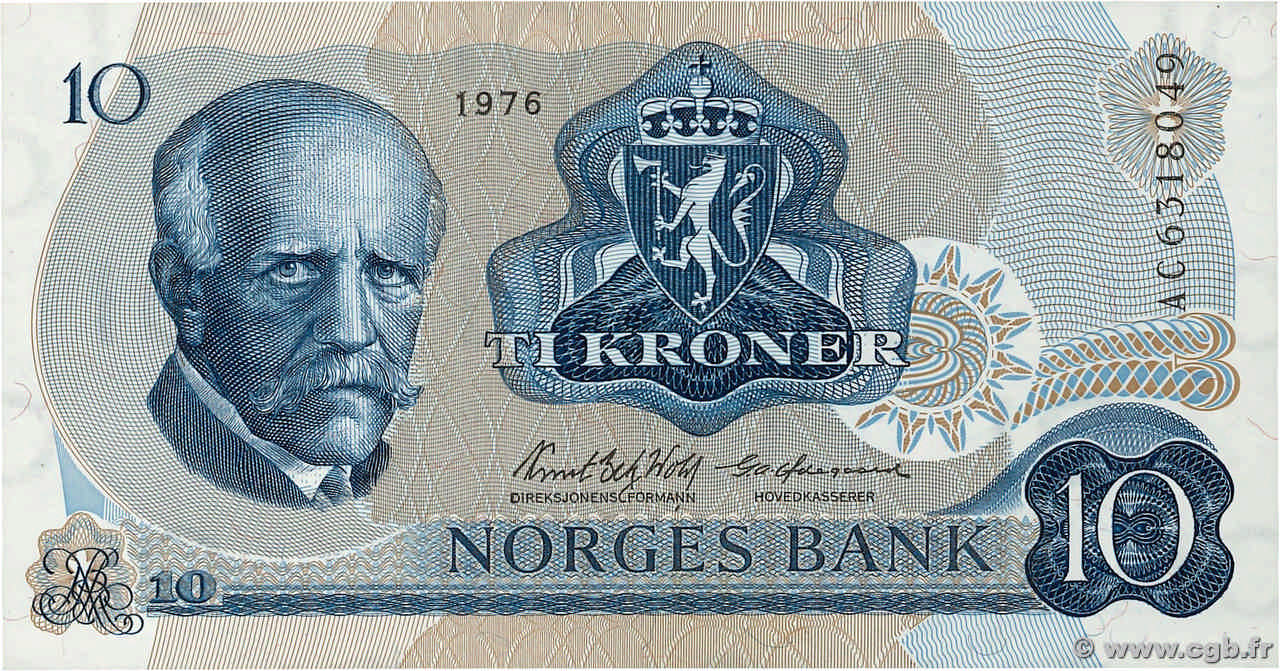 10 Kroner NORVÈGE  1976 P.36b SC