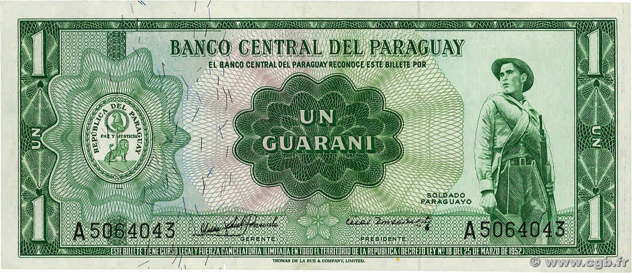 1 Guarani PARAGUAY  1963 P.193a XF