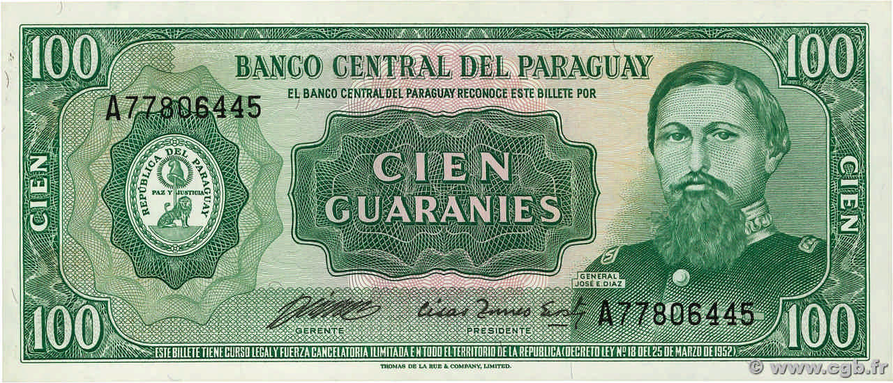 100 Guaranies PARAGUAY  1982 P.205 fST