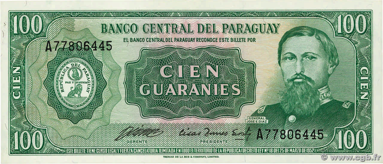 100 Guaranies PARAGUAY  1982 P.205 AU