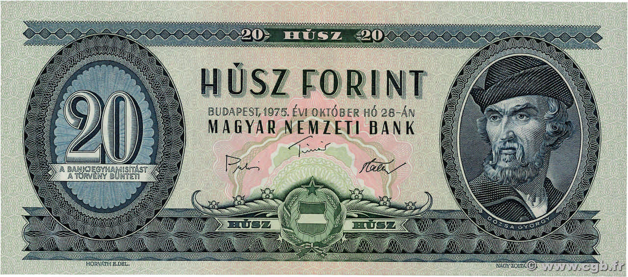 20 Forint HUNGARY  1975 P.169f UNC-