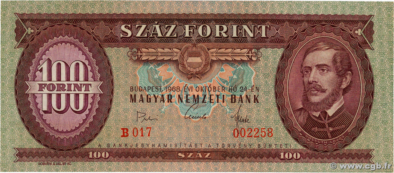 100 Forint HONGRIE  1968 P.171d pr.NEUF