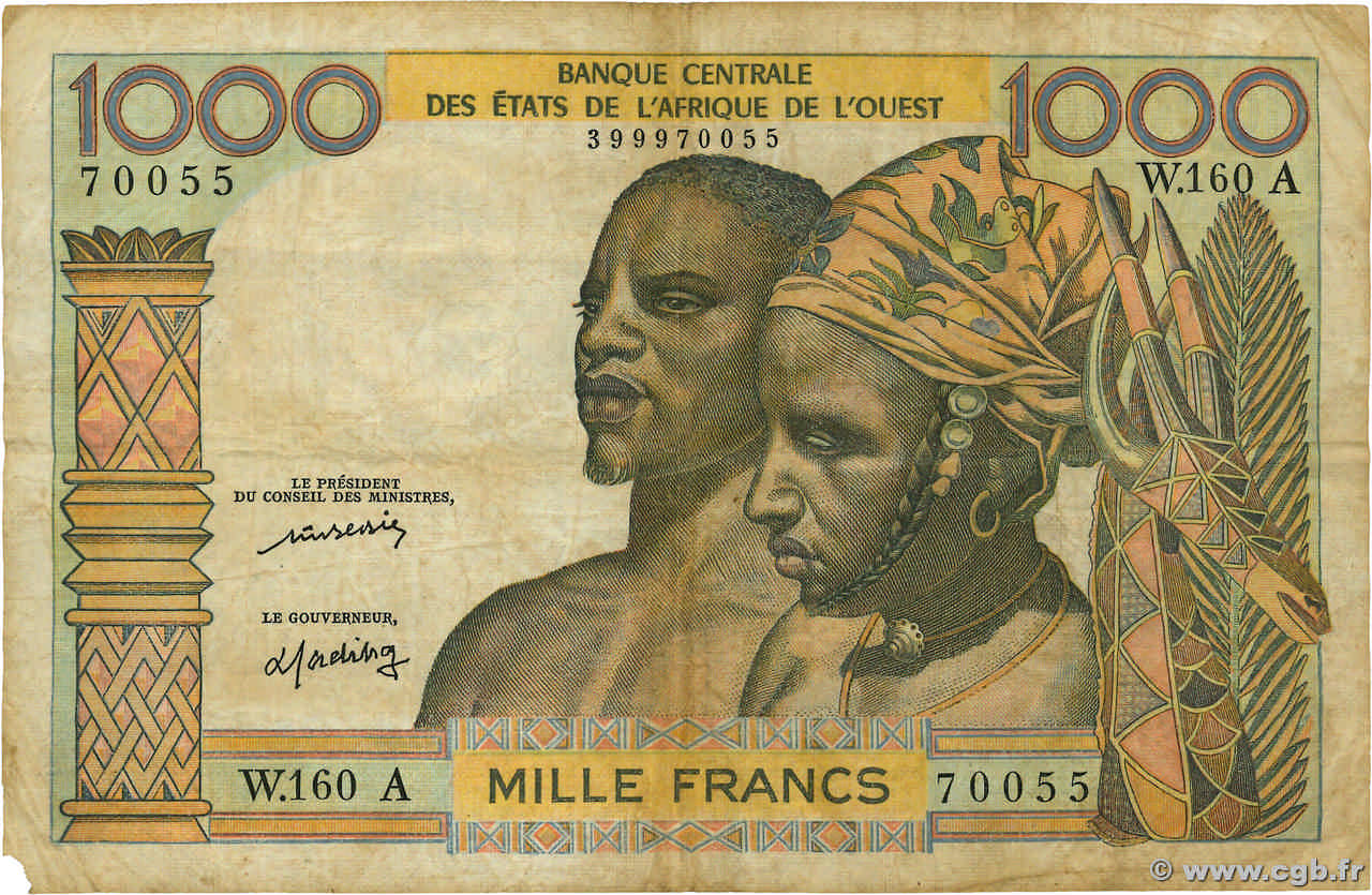 1000 Francs ÉTATS DE L AFRIQUE DE L OUEST  1977 P.103Al pr.TB
