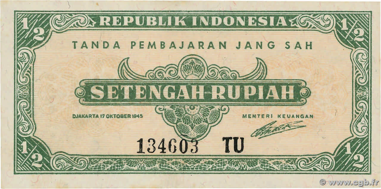 1/2 Rupiah INDONÉSIE  1945 P.016 SPL+