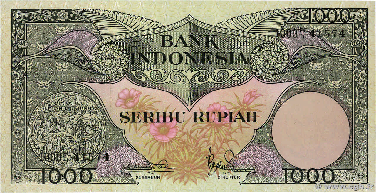 1000 Rupiah INDONÉSIE  1959 P.071b SPL+