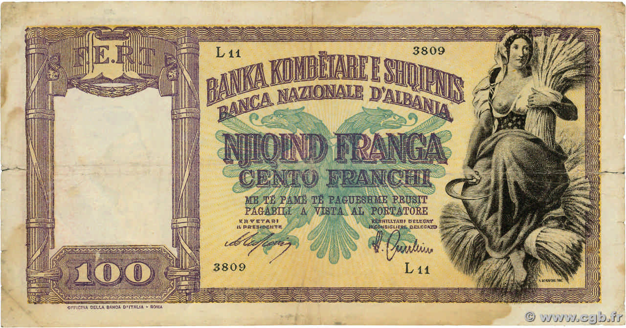 100 Franga ALBANIE  1940 P.08 TB