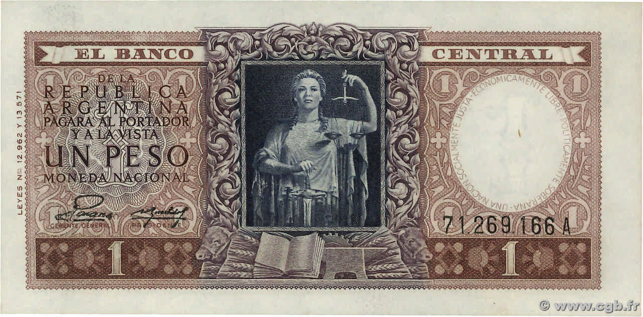 1 Peso ARGENTINE  1952 P.260b pr.NEUF