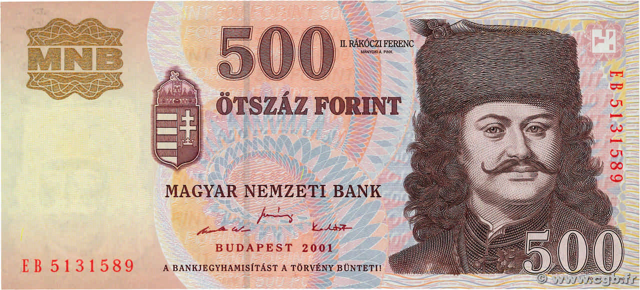 500 Forint HUNGARY 2001 P.188a b87 1104 Banknotes