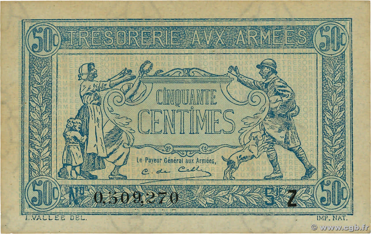 50 Centimes TRÉSORERIE AUX ARMÉES 1919 FRANKREICH  1919 VF.02.09 fST