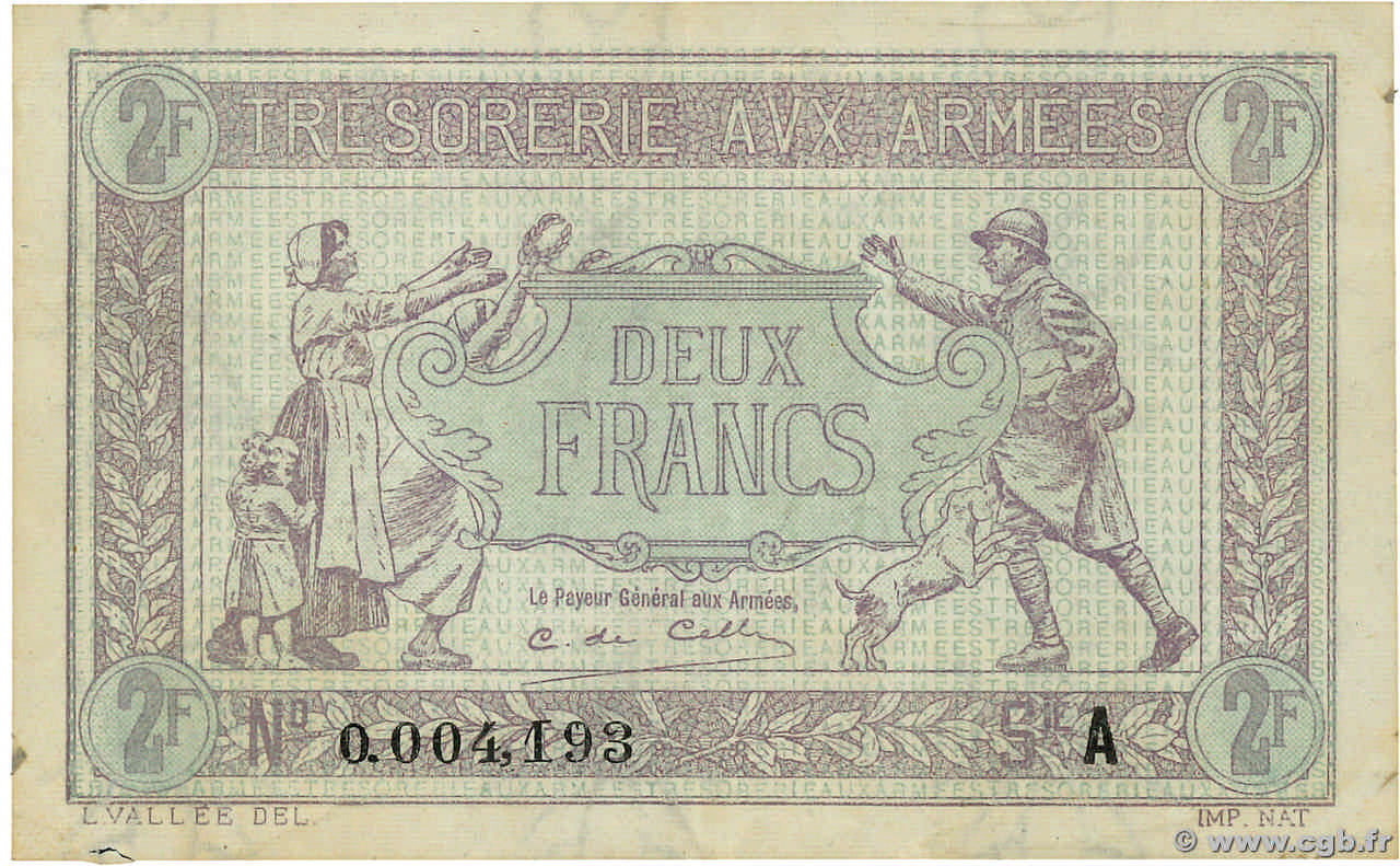 2 Francs TRÉSORERIE AUX ARMÉES FRANKREICH  1917 VF.05.01 SS