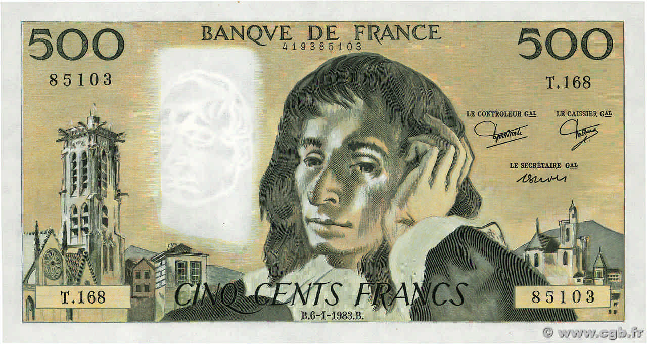 500 Francs PASCAL FRANCIA  1983 F.71.28 FDC