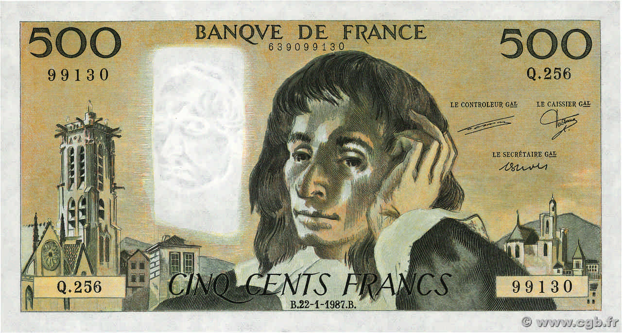 500 Francs PASCAL FRANCIA  1987 F.71.36 SC+