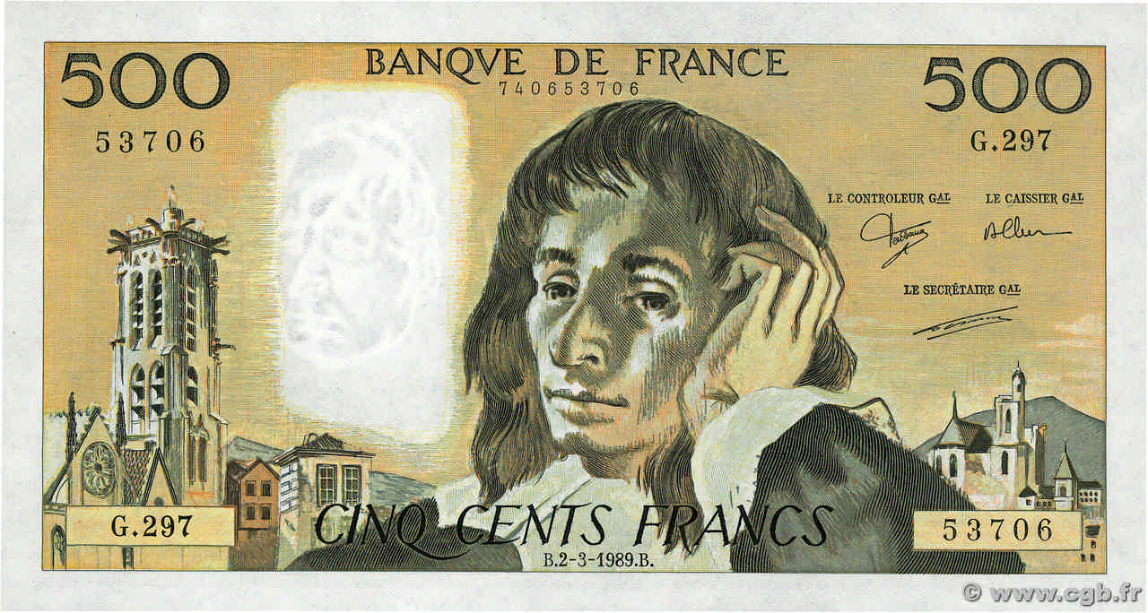 500 Francs PASCAL FRANCE  1989 F.71.41 pr.NEUF