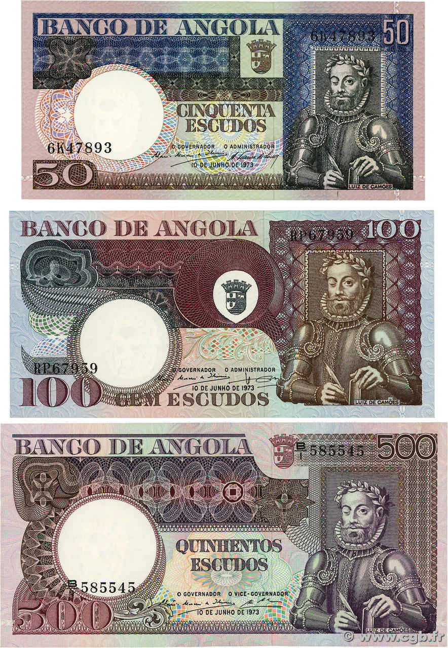 50, 100 et 500 Escudos Lot ANGOLA  1973 P.105 au P.107 SC+