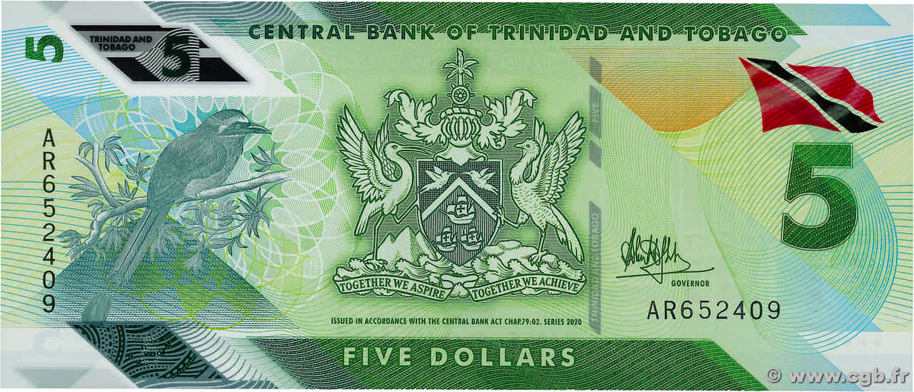 5 Dollars TRINIDAD and TOBAGO  2020 P.61 UNC