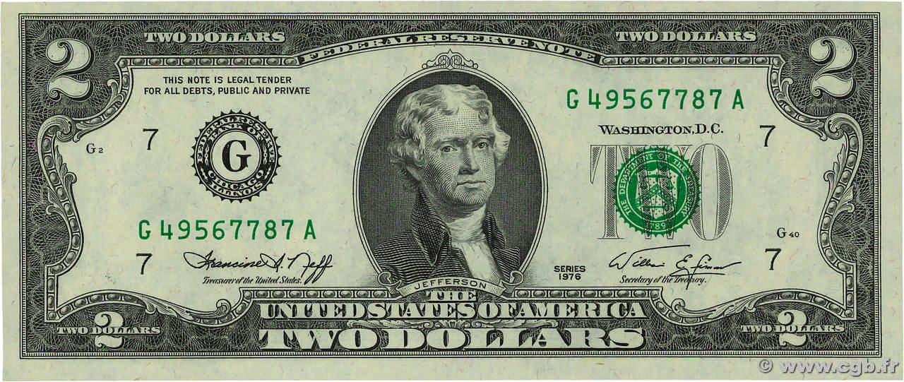 2 Dollars UNITED STATES OF AMERICA Chicago 1976 P.461 UNC