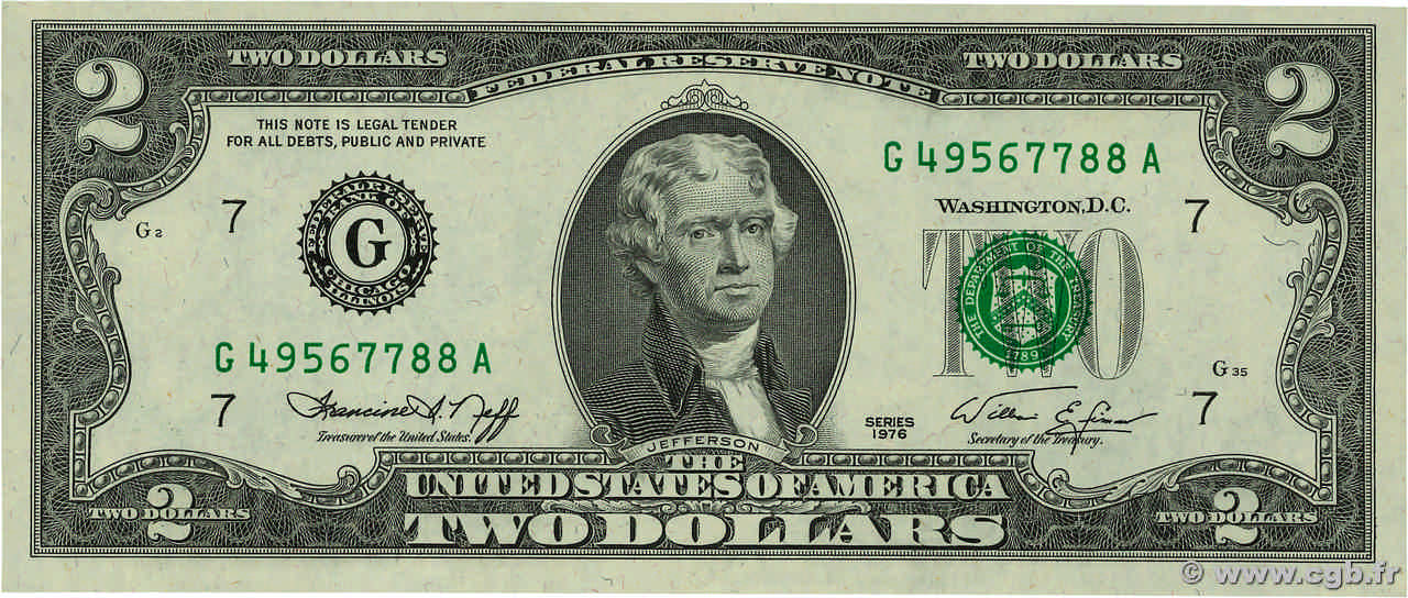 2 Dollars ÉTATS-UNIS D AMÉRIQUE Chicago 1976 P.461 NEUF