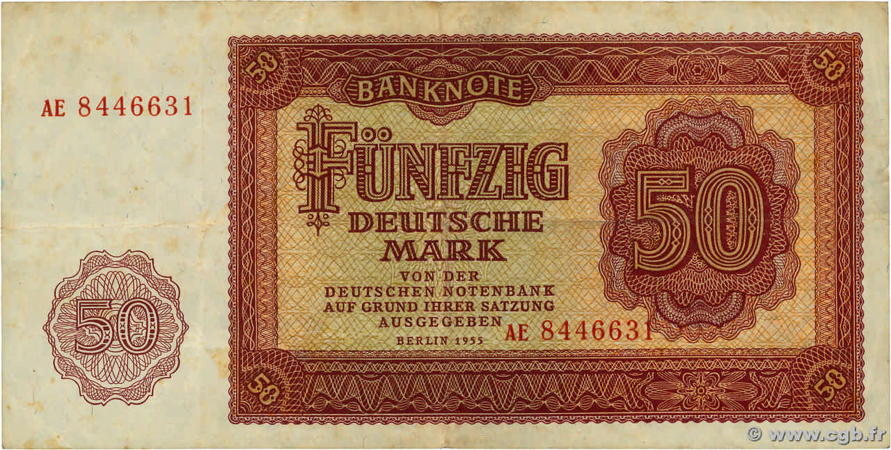 50 Deutsche Mark GERMAN DEMOCRATIC REPUBLIC  1955 P.20a VF-