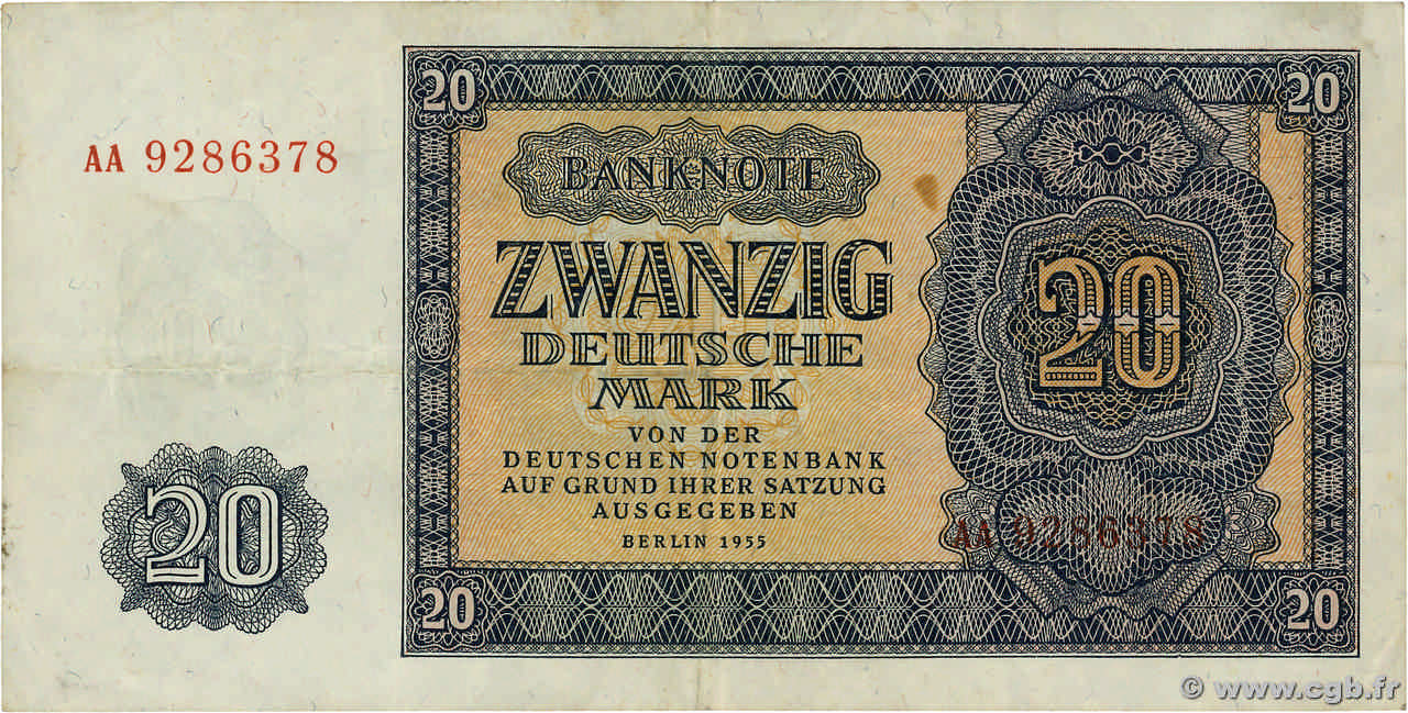 20 Deutsche Mark ALLEMAGNE DE L EST  1955 P.19a TTB