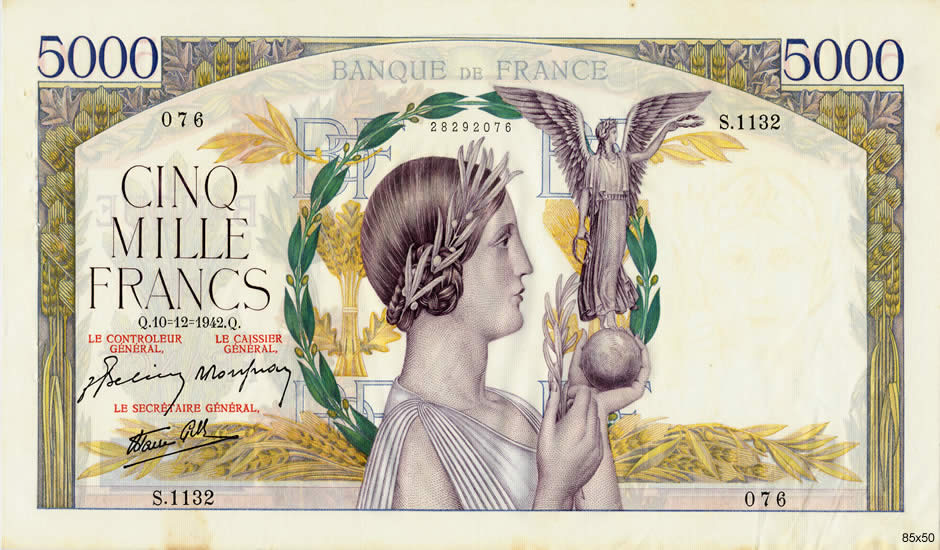 5000 Francs VICTOIRE Impression à plat FRANCIA  1942 F.46.45 EBC