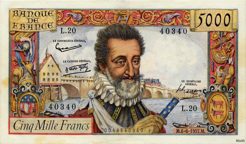 5000 Francs HENRI IV FRANKREICH  1957 F.49.02 fST