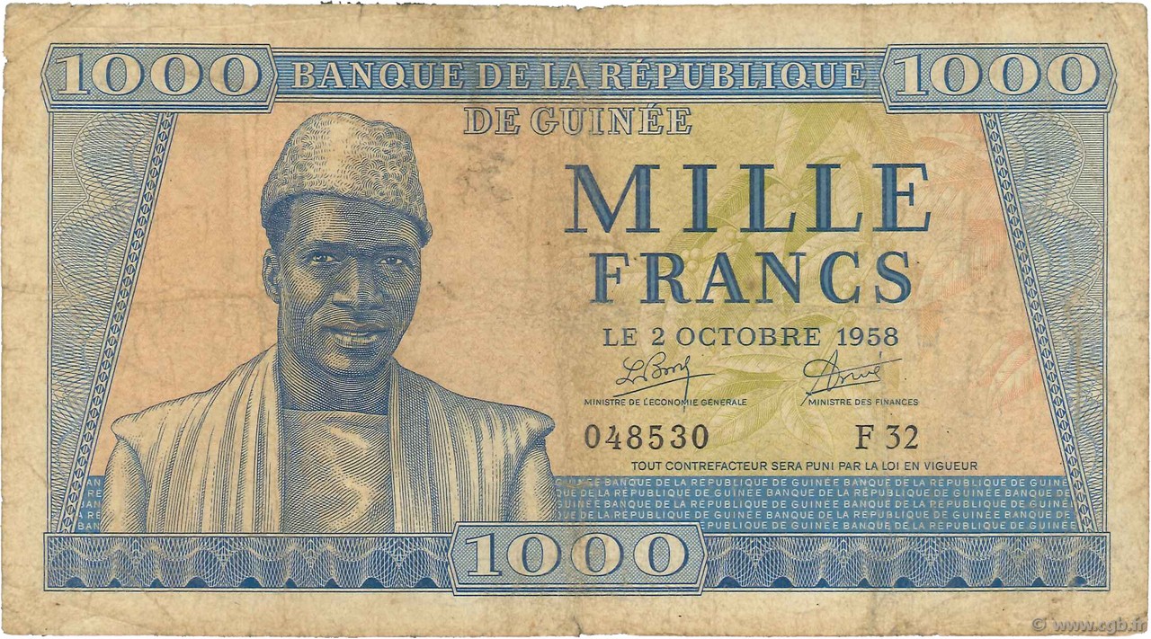 1000 Francs GUINEA  1958 P.09 RC