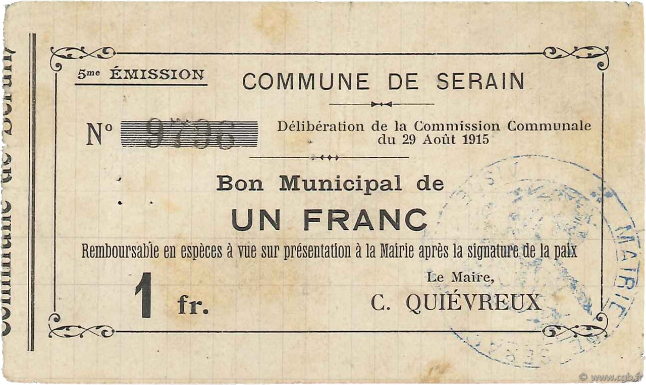 1 Franc FRANCE regionalism and miscellaneous  1915 JP.02-2165 VF