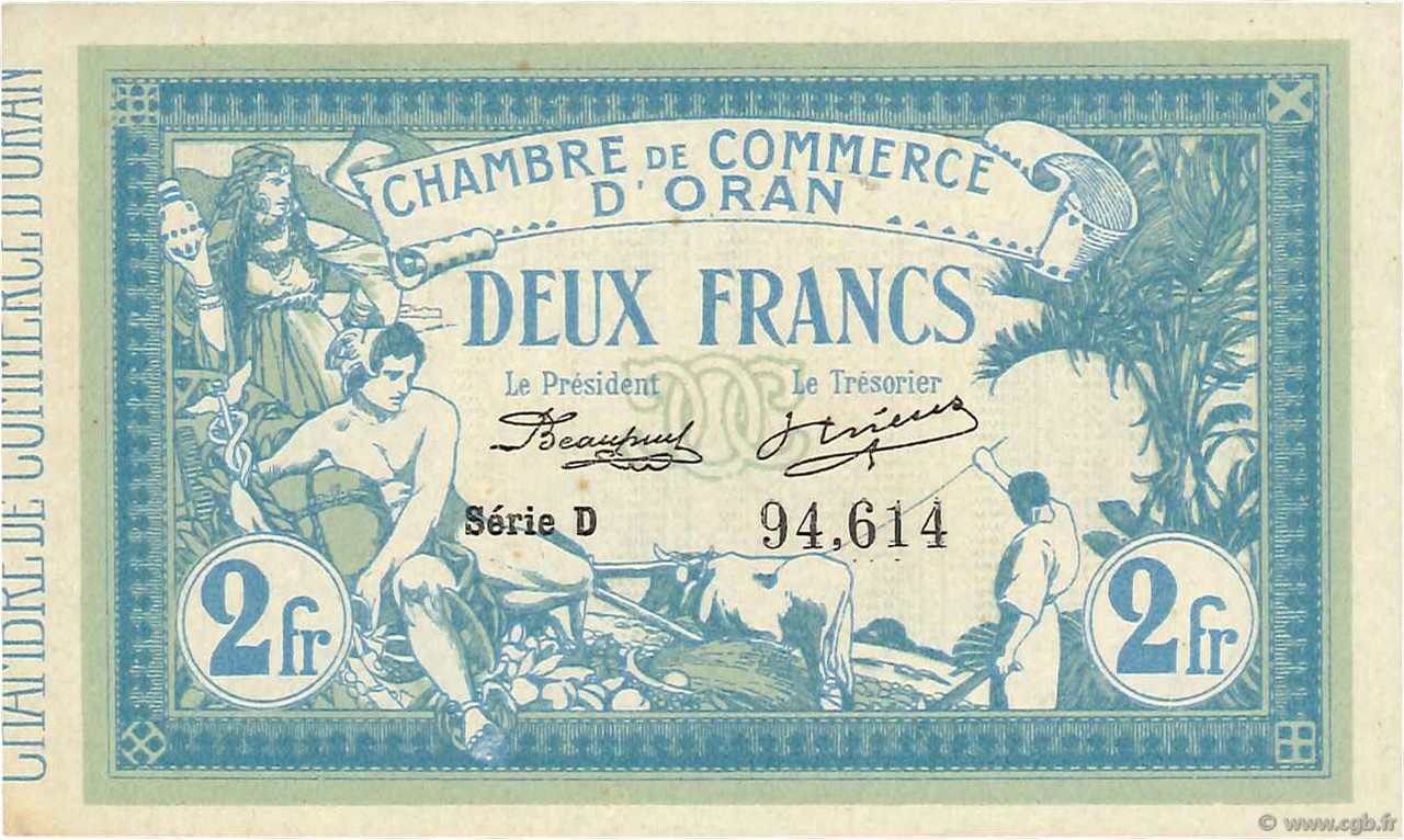 2 Francs ALGERIA Oran 1915 JP.141.03 UNC