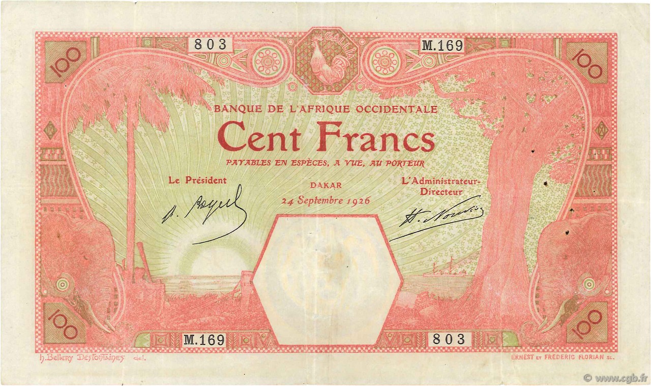 100 Francs DAKAR FRENCH WEST AFRICA Dakar 1926 P.11Bb BB