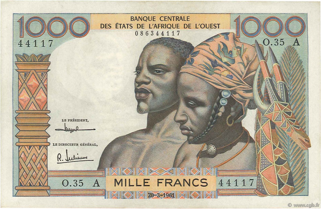 1000 Francs ESTADOS DEL OESTE AFRICANO  1961 P.103Ac EBC
