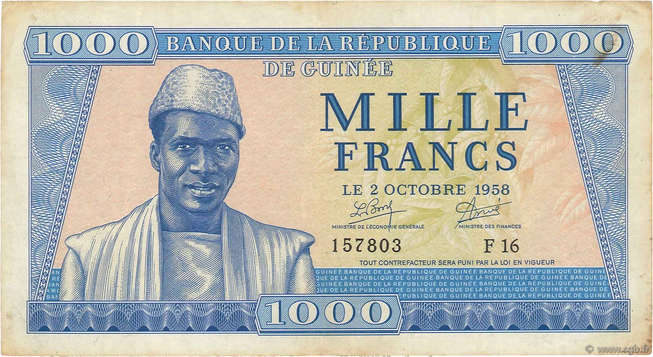 1000 Francs GUINÉE  1958 P.09 TTB