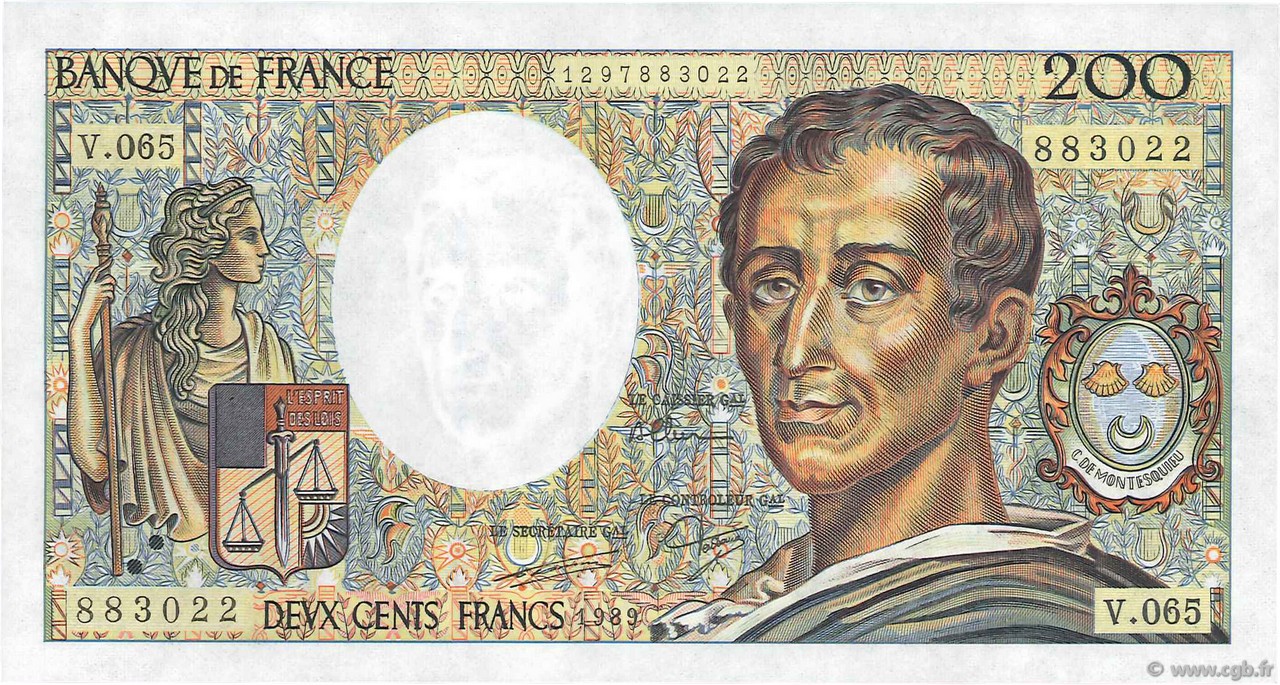 200 Francs MONTESQUIEU FRANKREICH  1989 F.70.09 fST