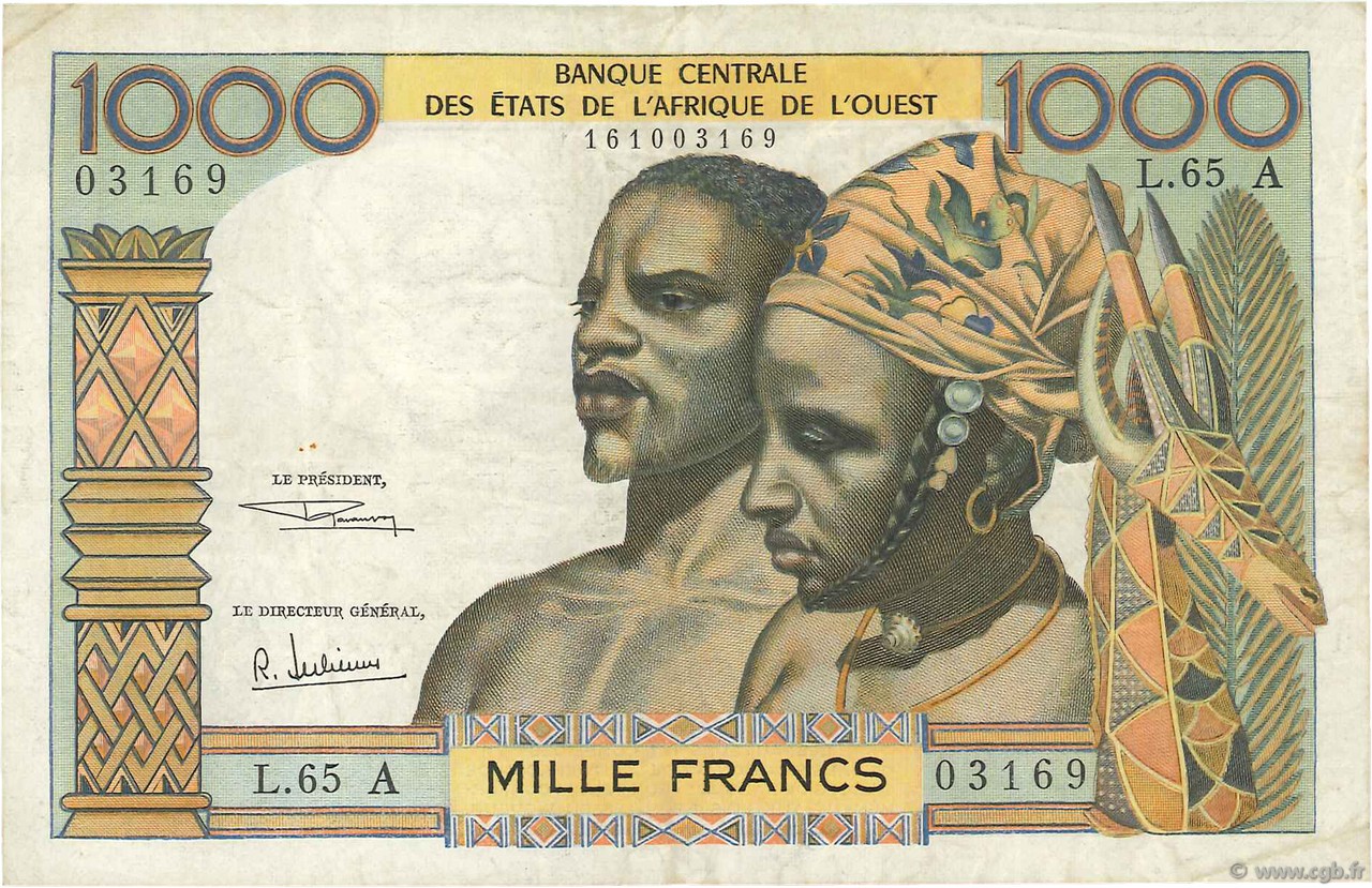 1000 Francs WEST AFRICAN STATES  1969 P.103Af VF